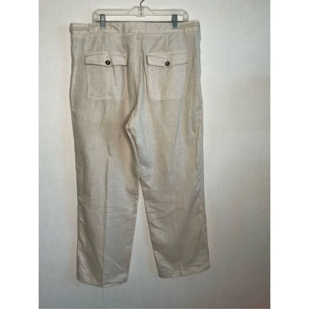 TASSO ELBA‎ Island Pants Men 36x32 Beige 100% Linen Drawstring Trousers Beach